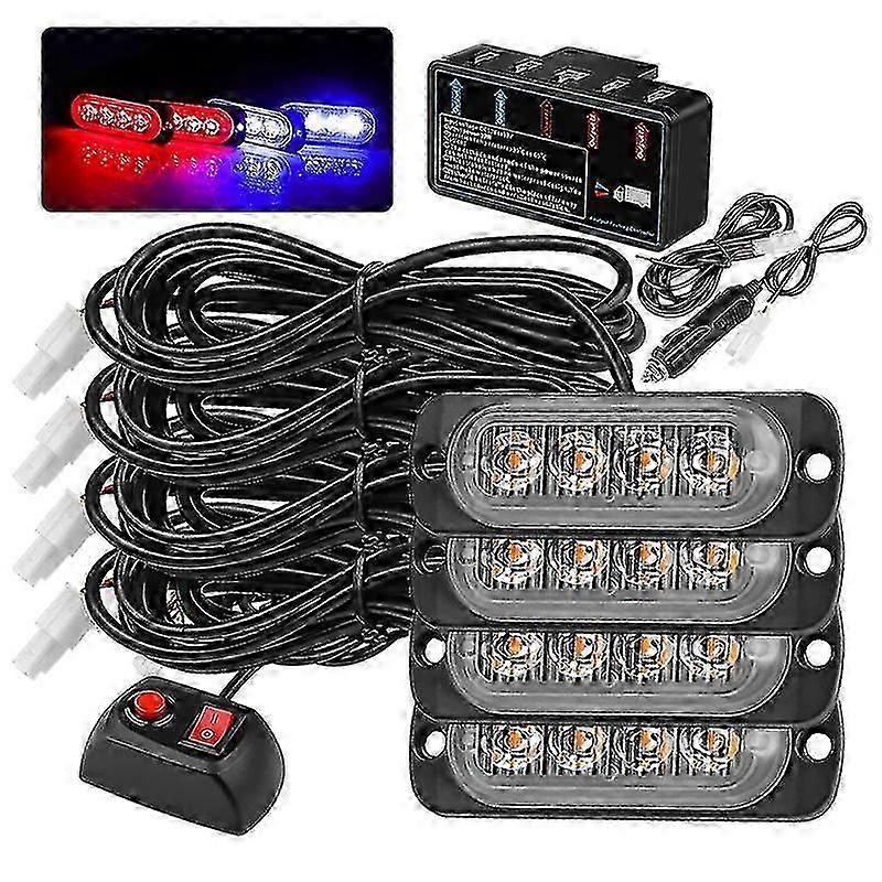 4 In 1 Car Led Flashing Light 16w 18 Mode Truck Side Warning Light Led Strobe Flash Vehicle Light