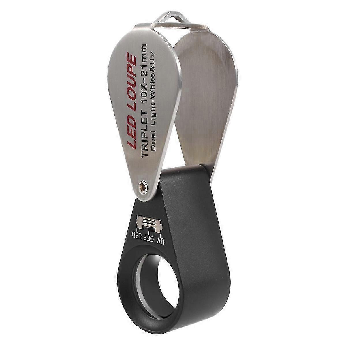 Lupa de Joalheiro com Lente Trigêmea de 10X Ampliação com 6 LEDs Luz UV 21mm compatível com Gemas, Joias, C