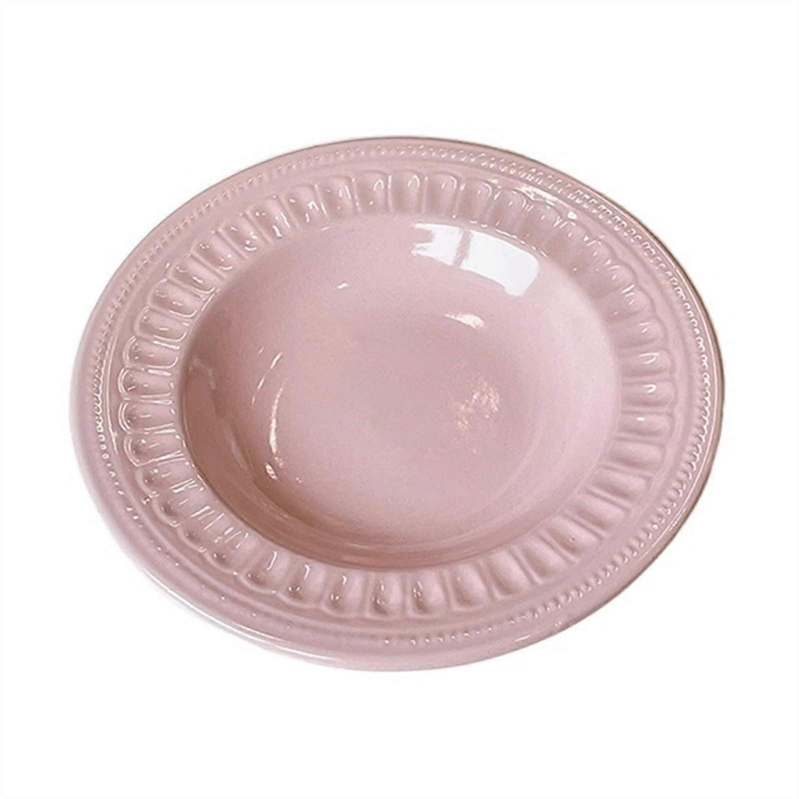 Modern Large Pink Ceramic Plate Set For Home And Cafe Stackable Deep And Shallow Plates For Desserts And Salads One Size