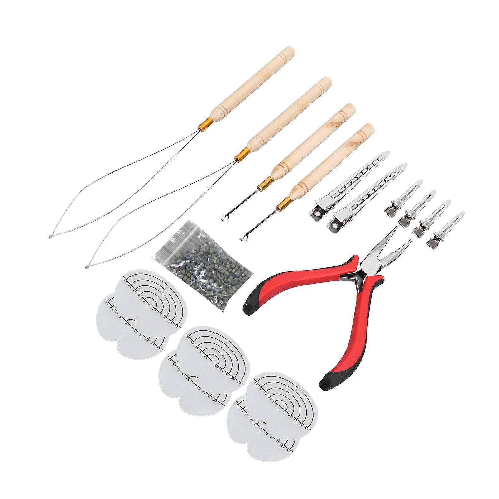 Hair Extension Tool Kit Silicone Ring Hair Extension Pliers Micro Pulling Hook Needle Loop Threader and Micro Link Tool Kit 