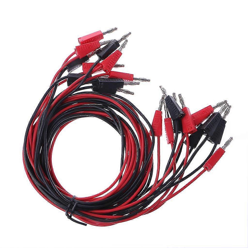 4mm Banana Plug Test Probe Leads 10-Pack 1M Red & Black Cable Set