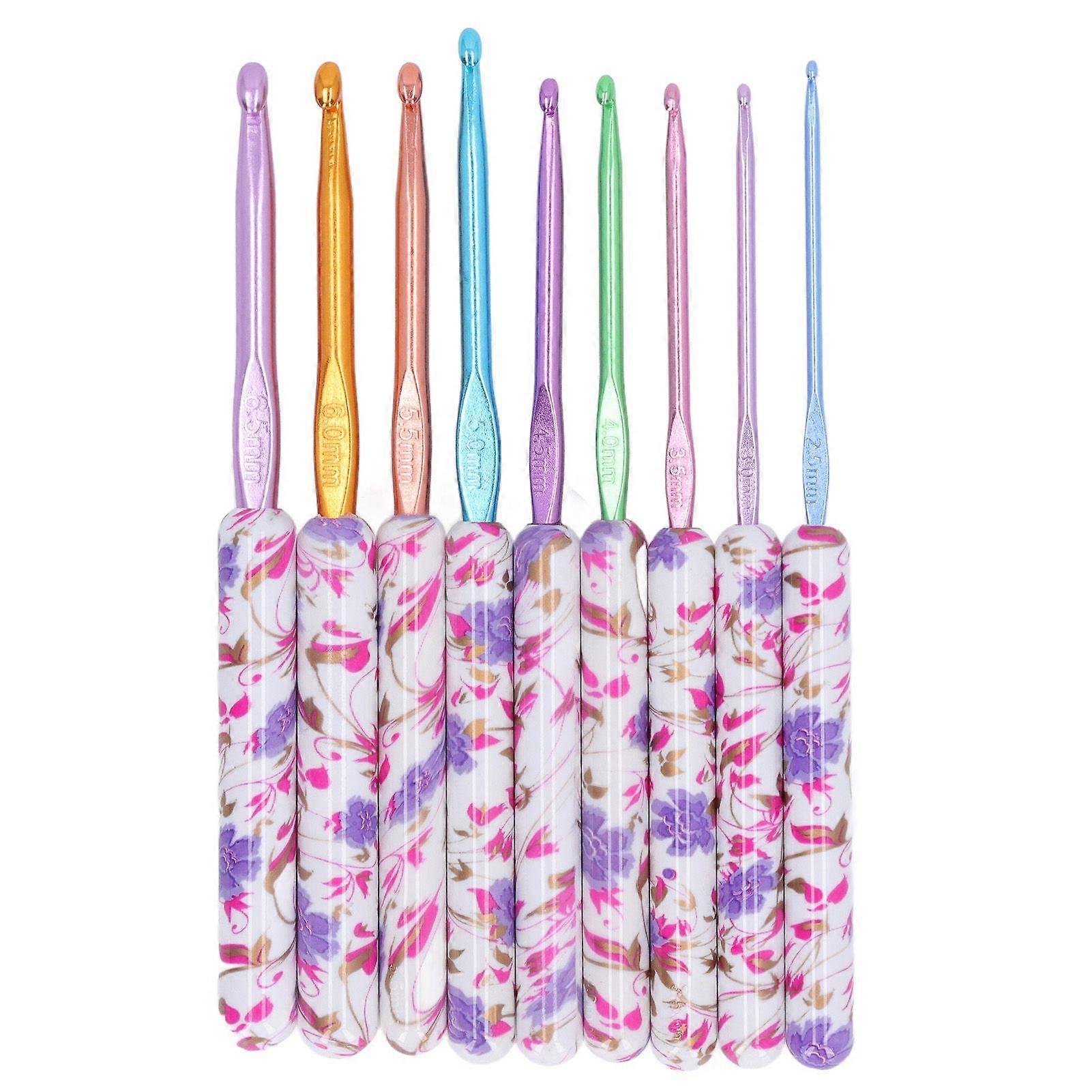 2025 Latest Model  9Pcs Crochet Hook Weaving Knitting Plastic Handle Aluminium