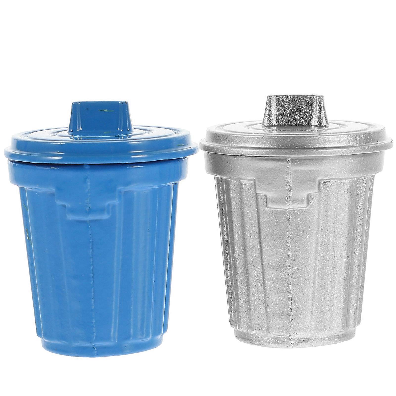 Scale Lifelike Garbage Bin Ornament for Micro Landscape Desktop Decoration DIY Table Scene Enhancer Blue Silver