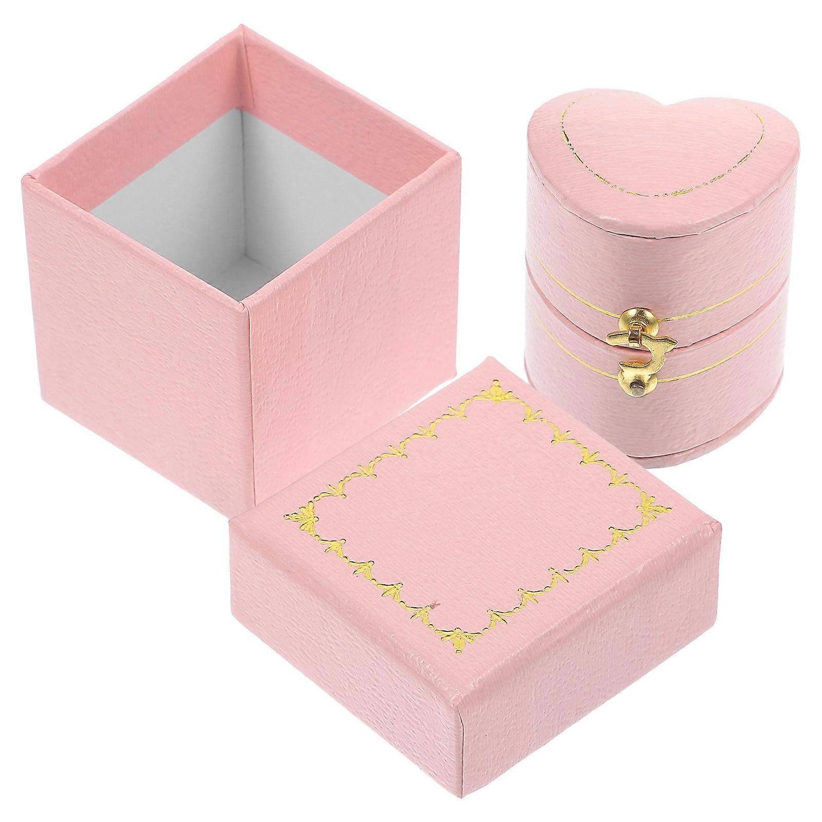Heart-Shaped Jewelry Box Buckle Design Storage Ring present Container Pink 3.50X3.20X3.20CM Dustproof 1Set