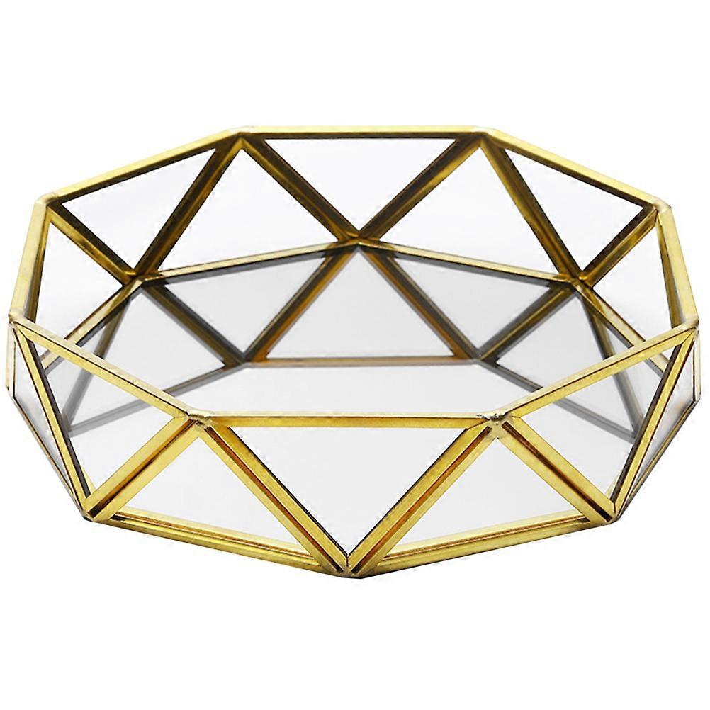 Mirror Plates Perfume Organizer Rectangle Tray Geometric Metal Office 1Pack
