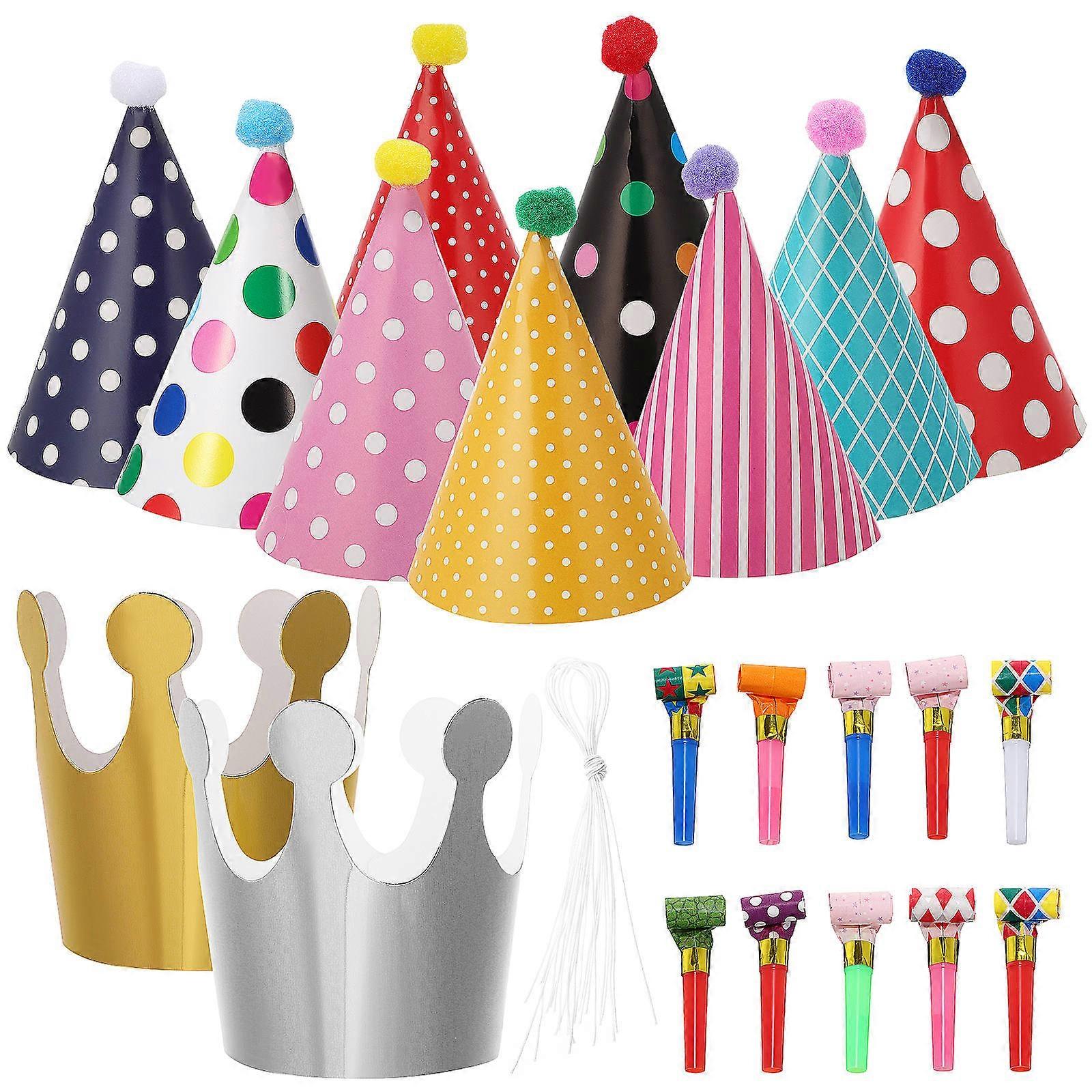 Party Hats Paper Crowns Blowouts for Party Use 1Set Assorted Colorful Items