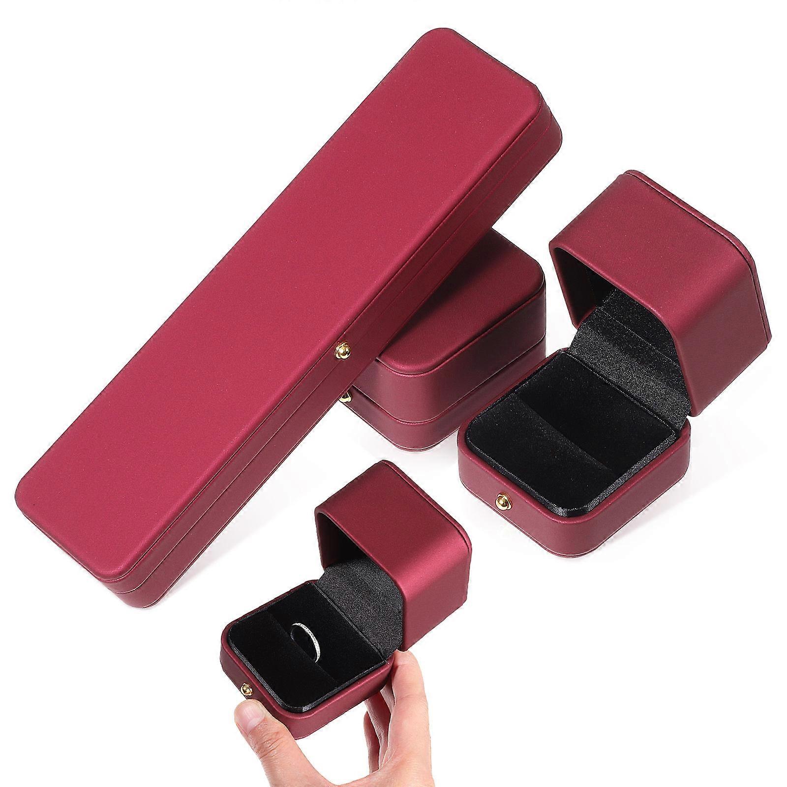 Travel Jewelry Organizer Case Modern Jewelry Box Dark Red Soft Lining Storage Solution For Mothers Engagement 3Pcs