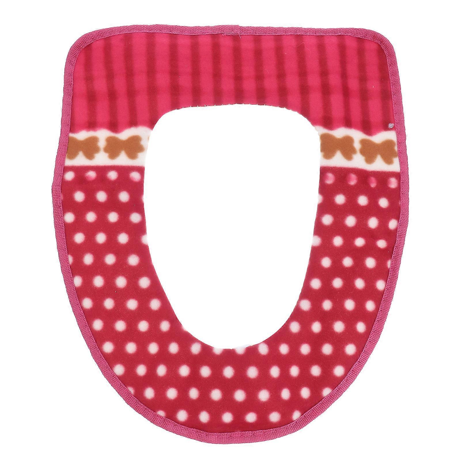 Toilet Seat Cover Warmer Washable Lint Material Red 36x43.5cm Rectangular Colorful Design Travel Use 1Pack
