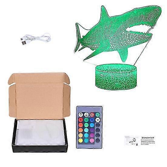 LED Night Lamp with Remote Control 3D Shark Visual Effect Design Dimmable Flicker Free Multiple Lighting Colors Table Lamp Party Decoration