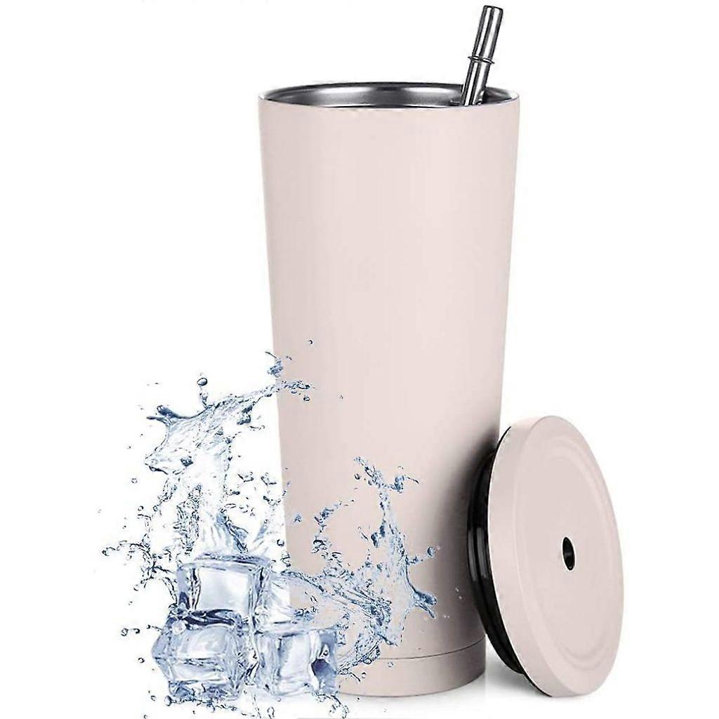 750ml Stainless Steel Travel Mug with Straw & Leak-proof Lid - Light Gray
