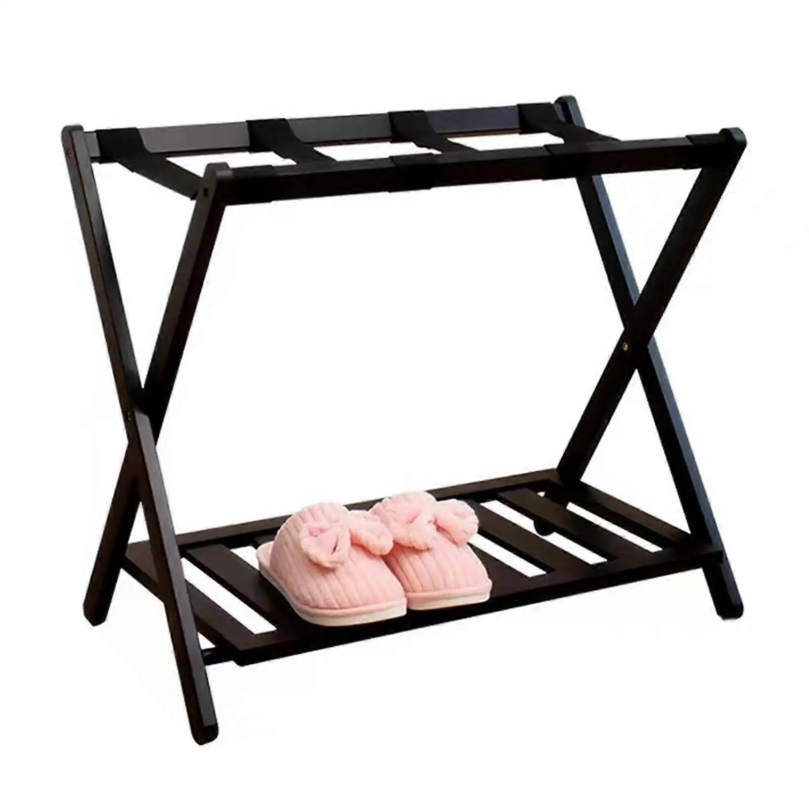 Luggage Rack Pannier Rack Floor Standing with Extra Wide Shelf and Shoe Rack for Hotel, Travel, and Home Use, Robust Design