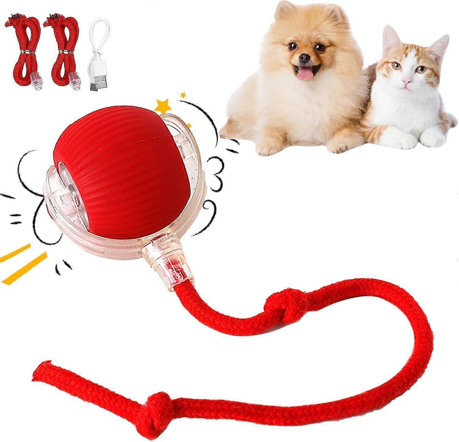 Interactive Cat Ball Toy - USB Rechargeable Electric Toy with 3 Modes, 360° Rolling Smart Ball for Cats, Red (Includes Replacement Rope)