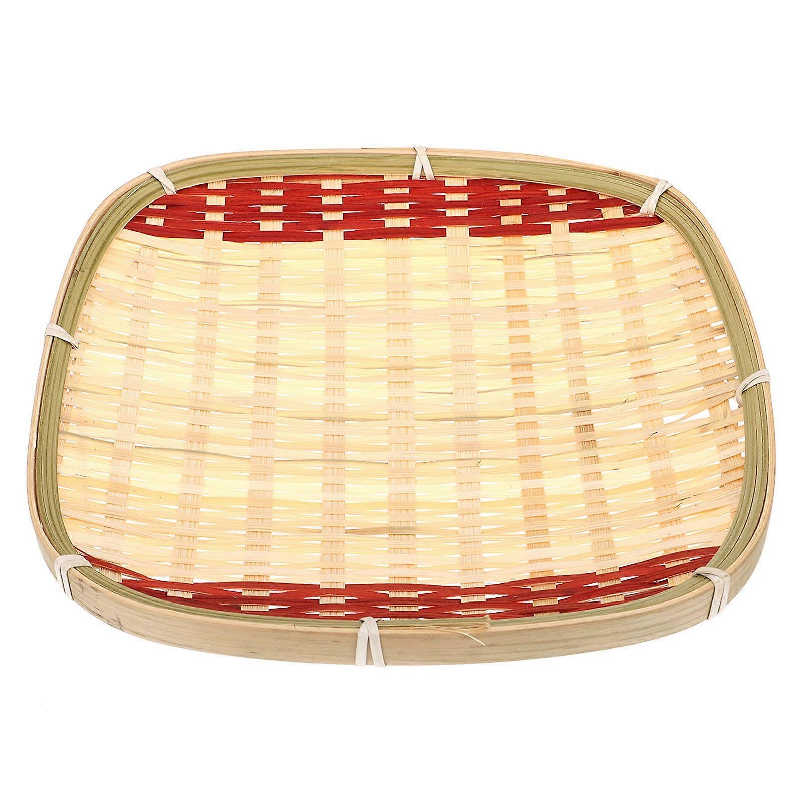 1pc Woven Bamboo Tray Decorative Basket Vegetable Storage Container