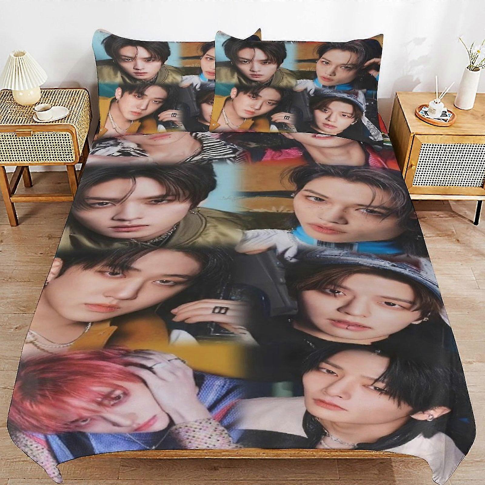 Kpop Stray Kids Inspired Bed Duvet Cover Microfiber Bedding Sets 3D Printed Lightweight 3 Piece Comforter Sets, 1 Duvet Cover And 2 Pillow S