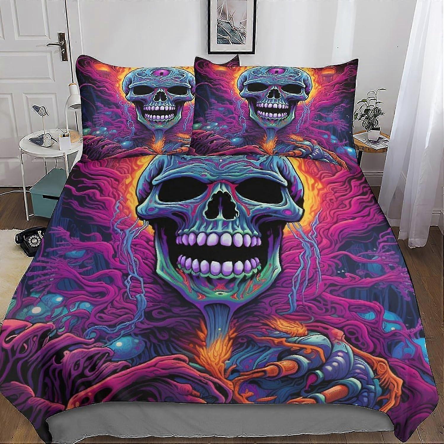 Conjunto de cama de flores de caveira capa de edredom de microfibra macia com zíper oculto capa de colcha com design de impressão 3D para crianças e adultos