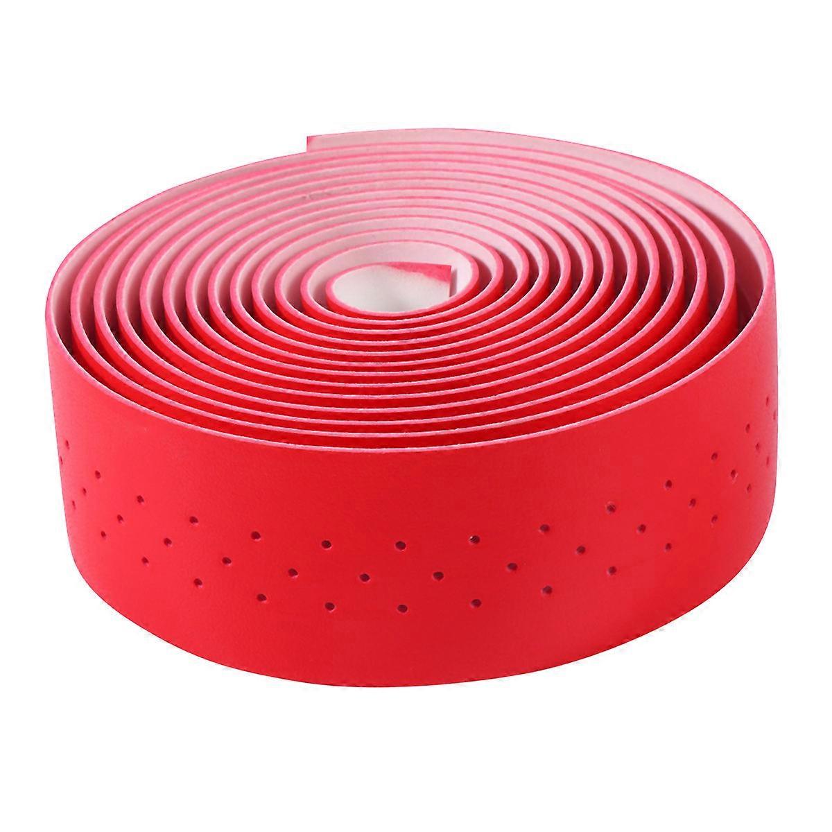 Racing Bike Handlebar Tape Perforated Pu Leather Vibration Reduction Shock-absorbing For Cyclists In Rainy Conditions 1Set Red