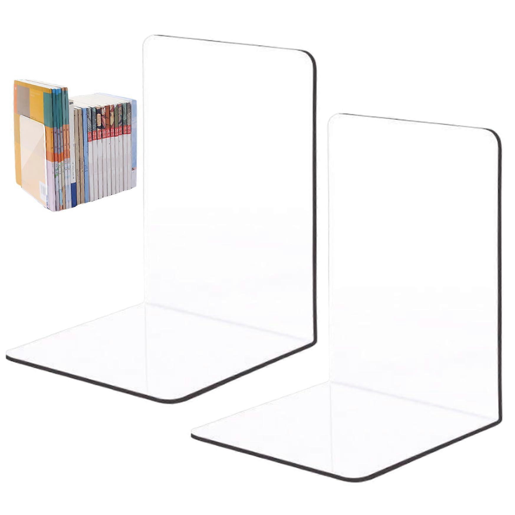 2 x nonskid clear acrylic book ends, 7 x 5 x 5 Lshaped for shelves
