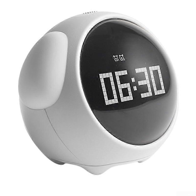 Interactive Kids Alarm Clock with Adjustable Night Light, Two Alarms and Playful Aesthetic Design (White)