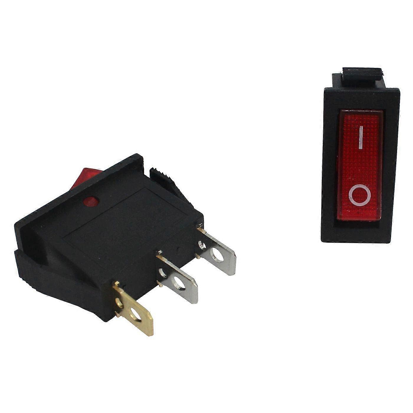 5 x Plastic Rocker Switch Off Switch 31 x 14 mm in Red with a 6.4 x 0.8 mm Plug Flat Connector, Suitable for 250 V 16 A