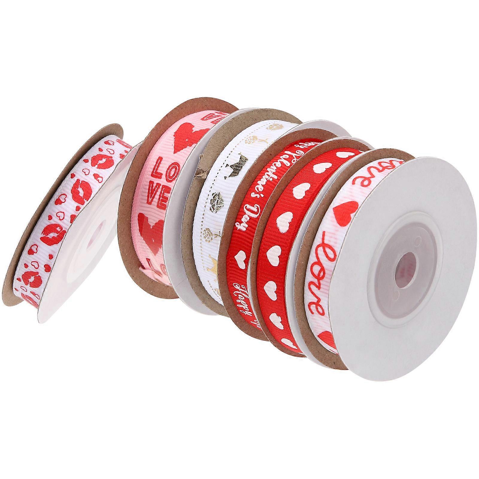 Heart Pattern Ribbons For Valentines Day Heart Shape Decorative Item Polyester Material Pink Color 900x1.0cm 6 Rolls