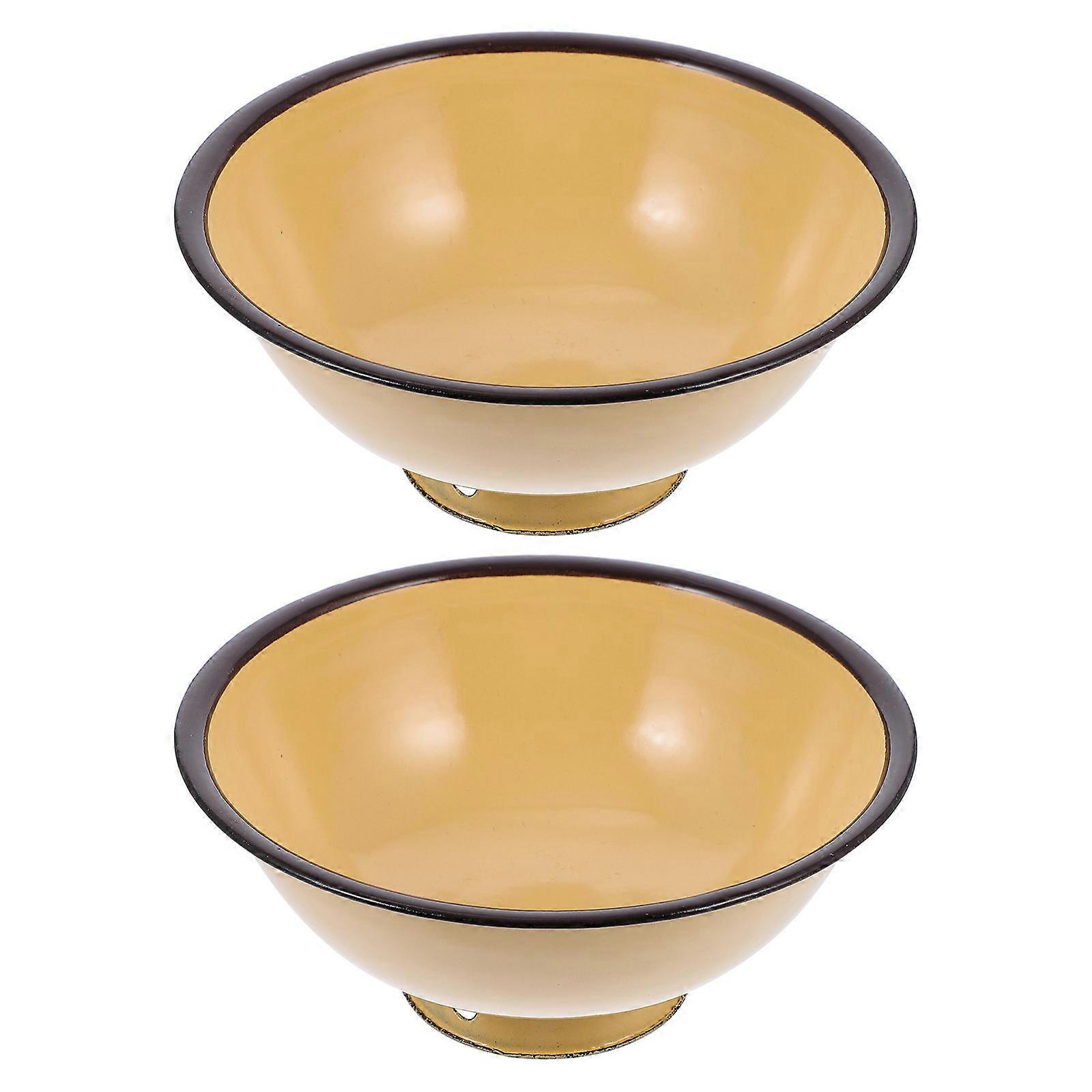 Vintage Pattern Enamel Bowls Set of 2, Non Slip Design, Food Storage for Noodles Rice, Easy to Clean, Home & Restaurant Use