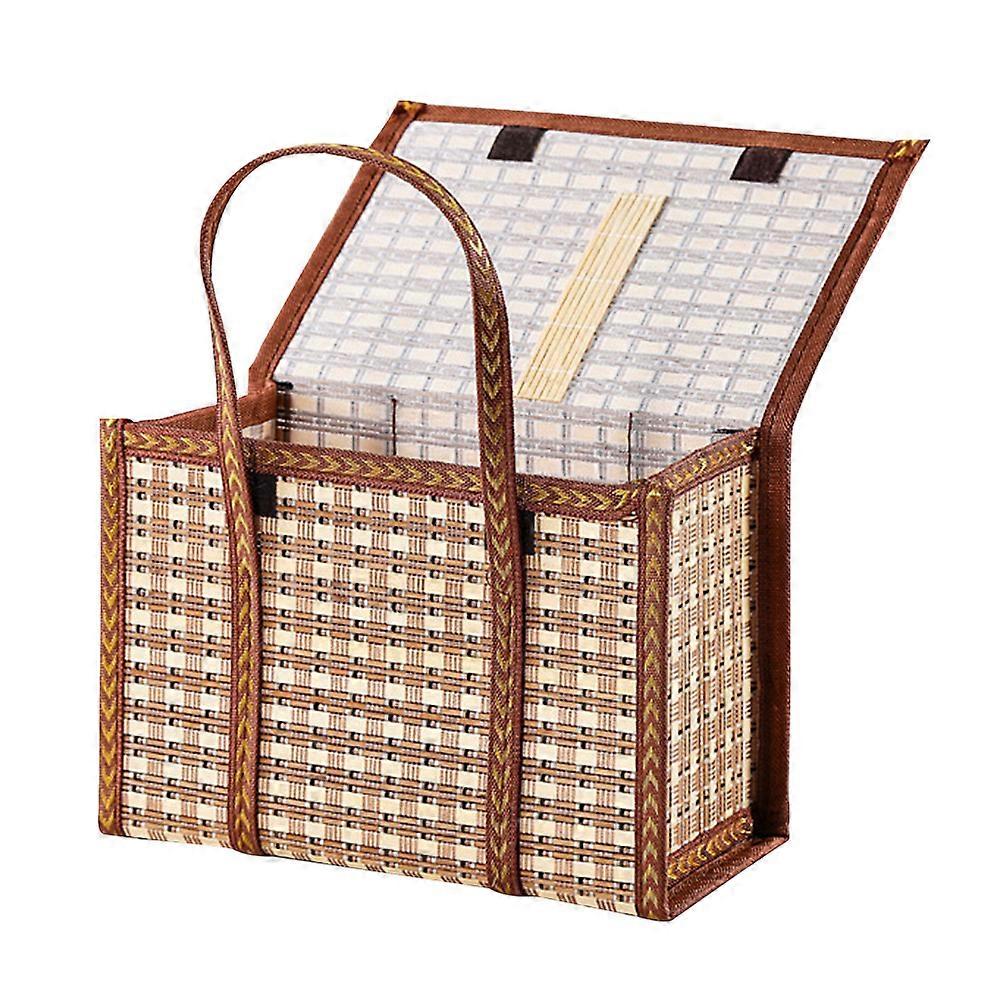 Reusable Bamboo Container Rectangular Shape For Outdoor Picnic Khaki 30X20X15CM 1Pack
