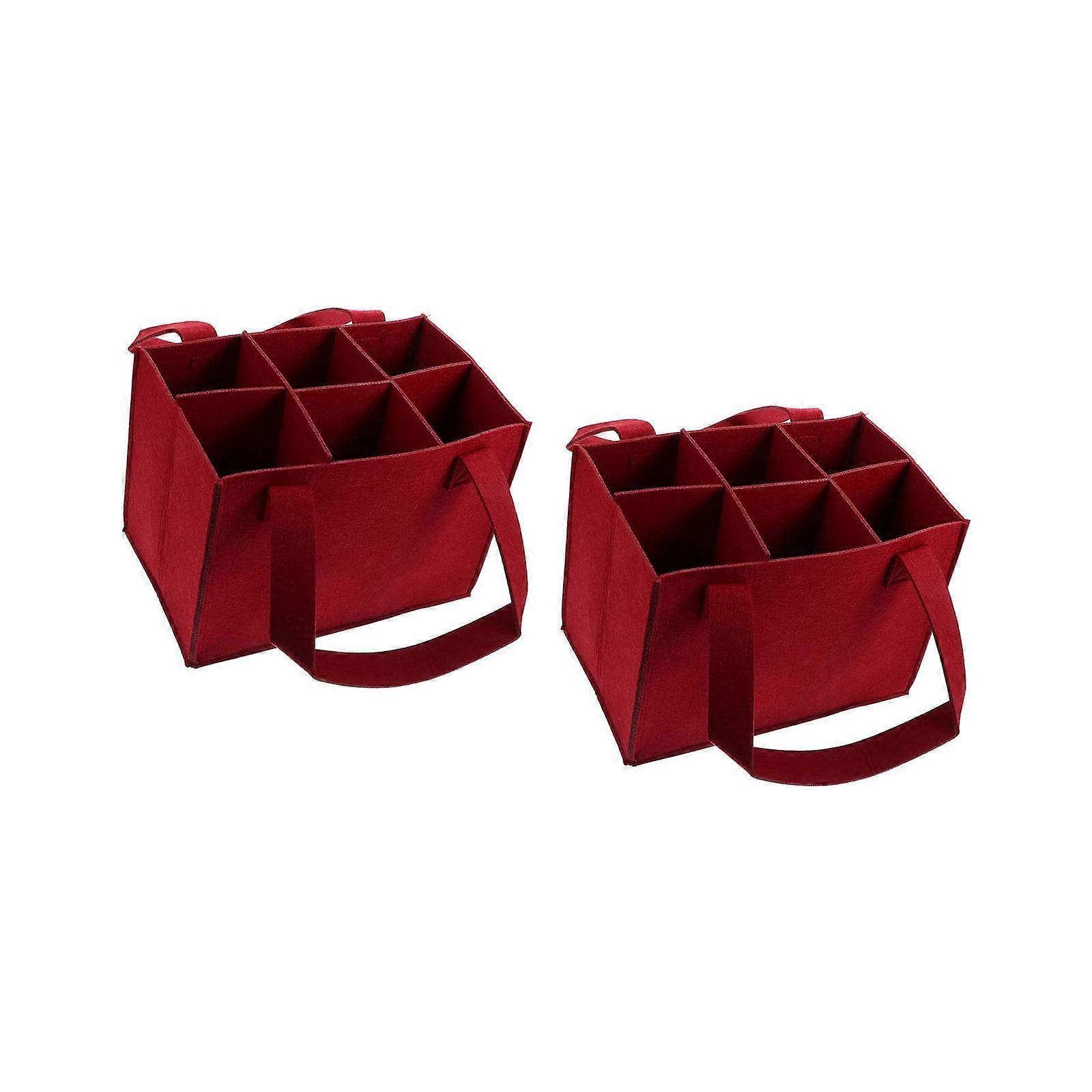 2Pieces Spacious Felt Wine Bag Safely Store 6 Bottles Using Thickened Padding And Partitioned Structure Bottle Carriers  Burgundy