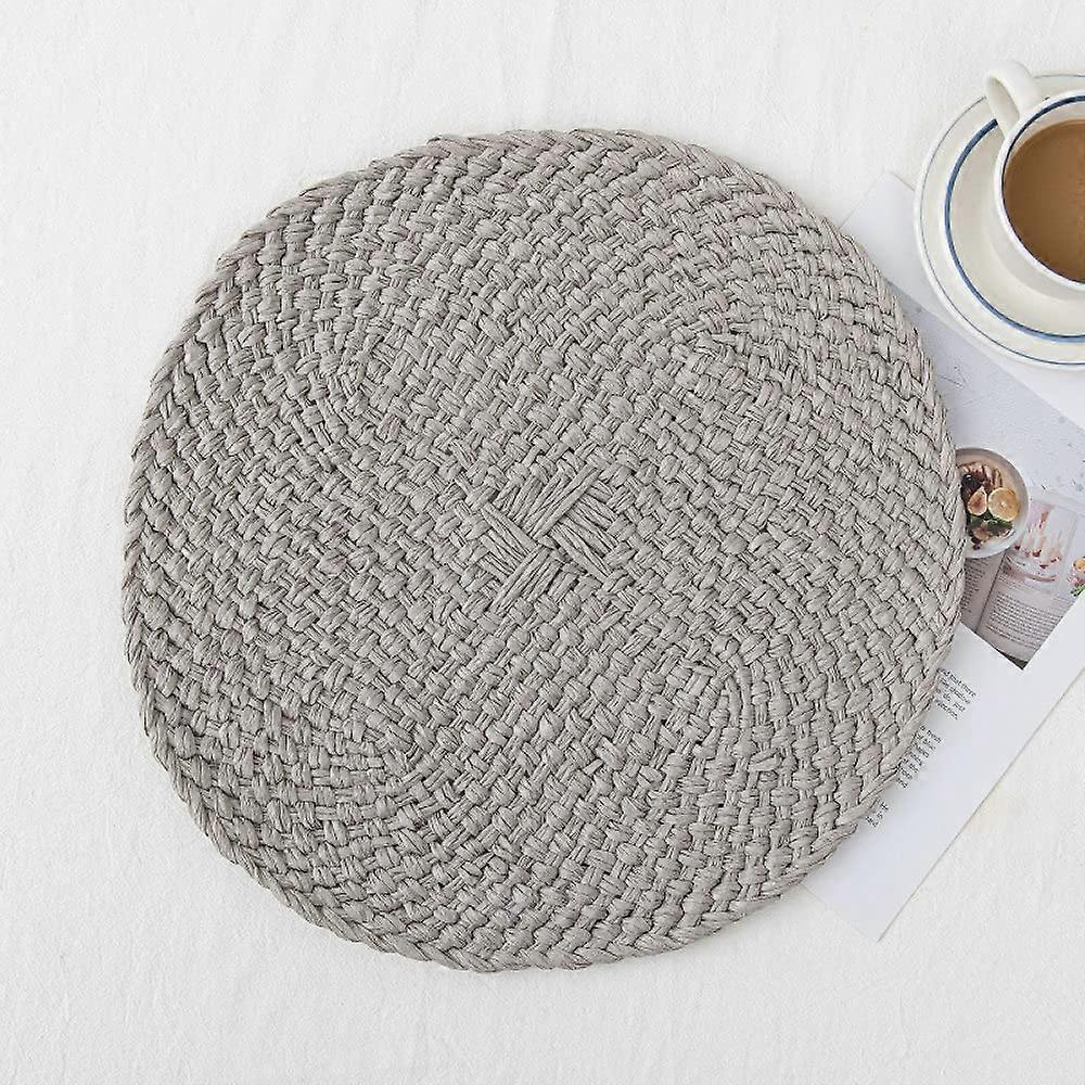 woven paper table mats for dining table, 2piece set, round, nonslip, gray