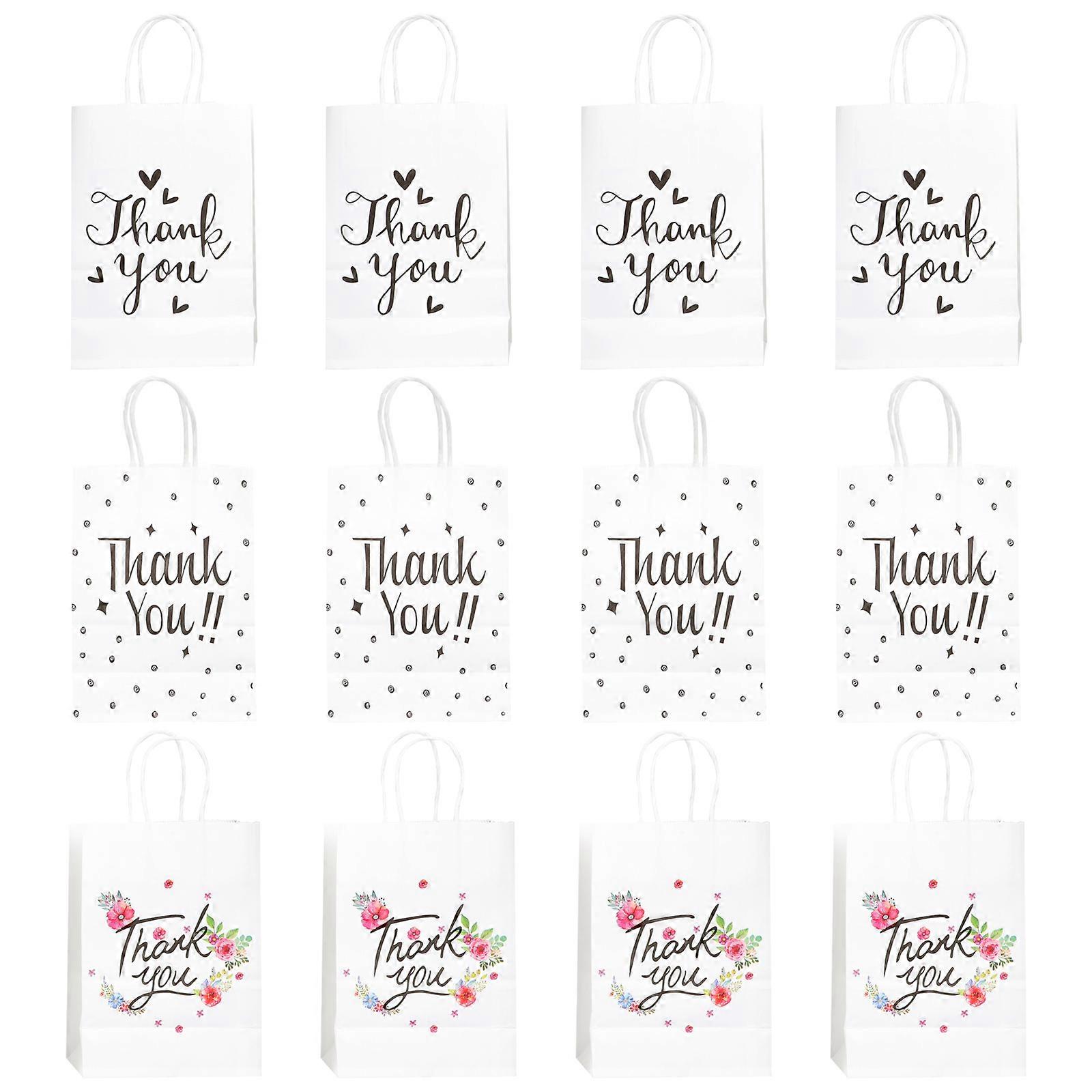12 Pack Thank You Paper Bags with Handles – Durable & Versatile for Weddings, Parties, Events, Gift Giving & Storage of Candies and Small Items