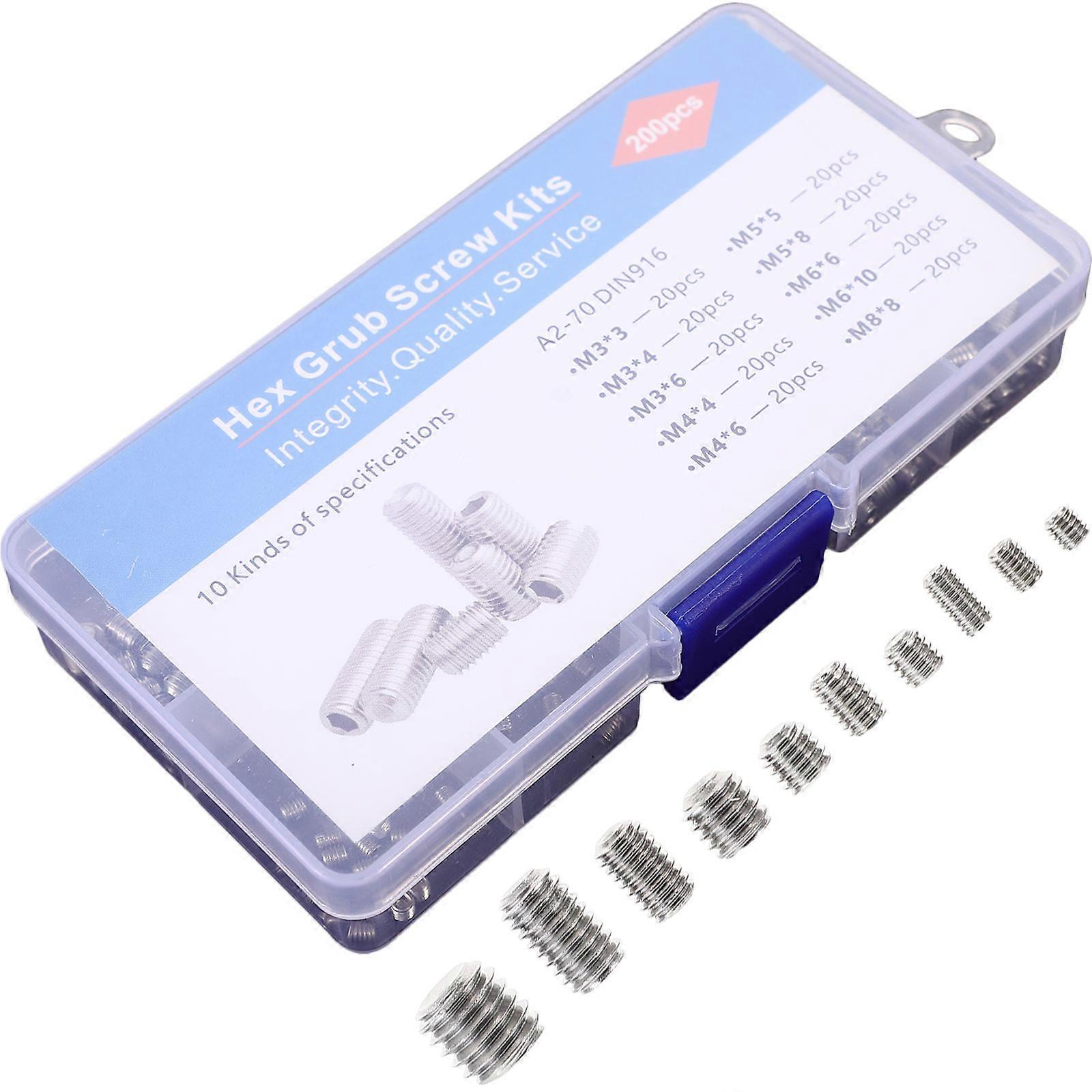 Grub Screw Set Stainless Steel Socket Grub Screw Light Fixture Assortment Pc Screw Supply Engineers Heavy Torque Applications 200Pcs