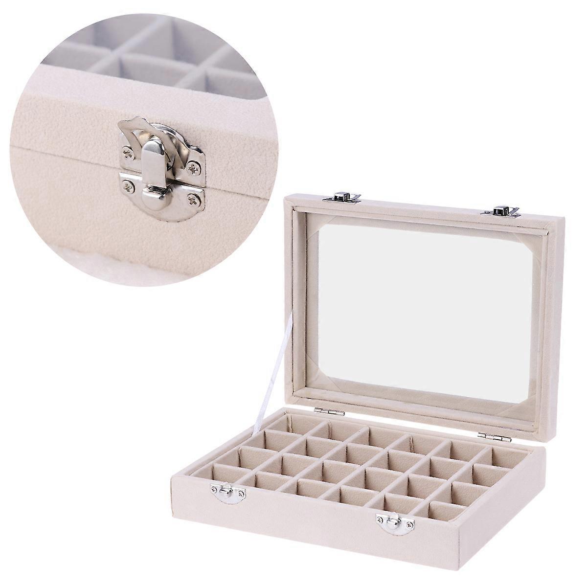 Portable Jewelry Organizer Box with 24 Grids for Earring Use Made of Composite Material Beige