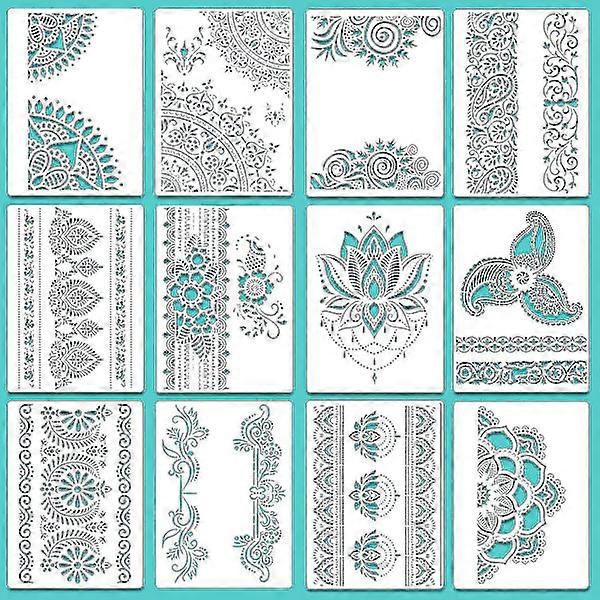 12 Pieces Large Mandala Stencils, Reusable Mandala Painting Templates 8.3 x 11.7 inch