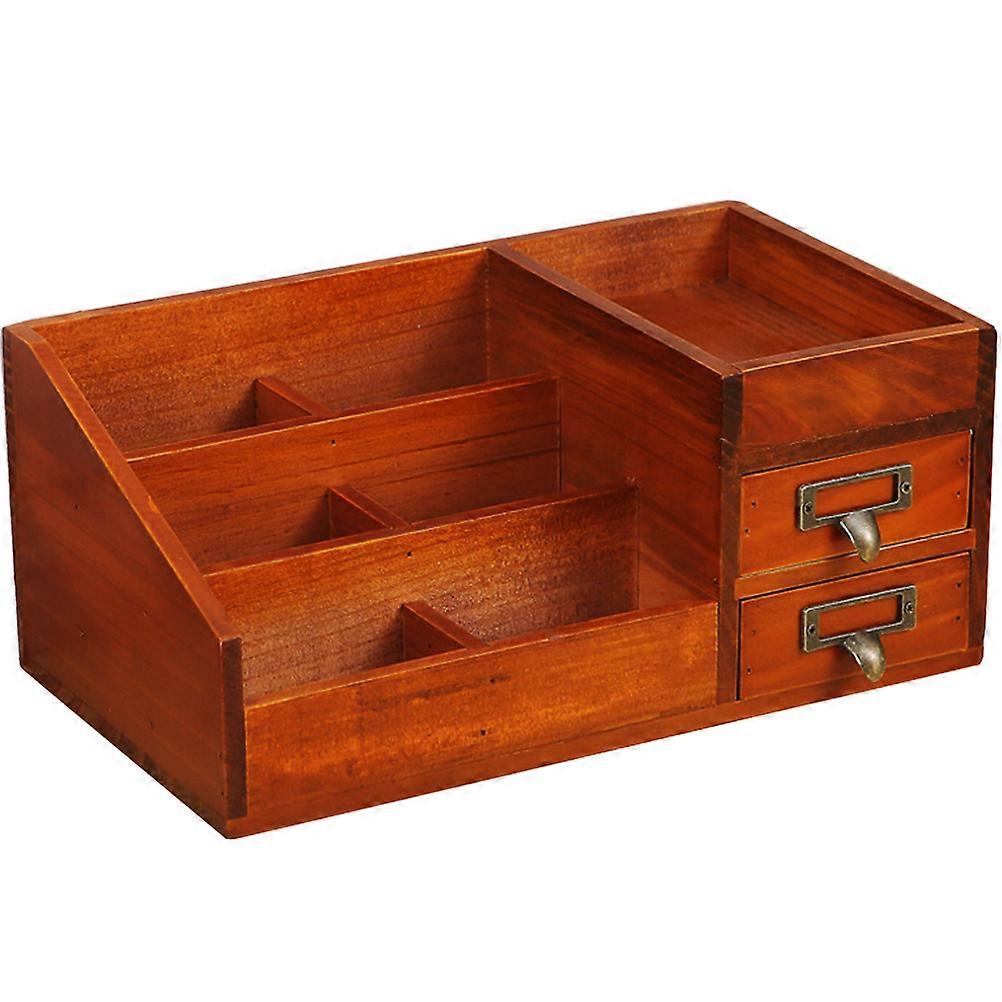 Light Brown Wood Desktop Organizer for Storage MultiFunctional Synthetic Material Size 12.2 x 9.6 x 4.3 Inches
