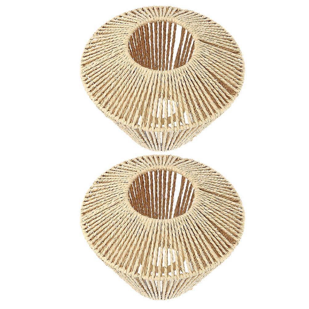 Rattan Lamp Shades For Hanging Boho Lamp Pendant Light Cover Rustic Style For Tea Room 19.50X19.50X15.00CM Khaki Light Transmission 2Pack