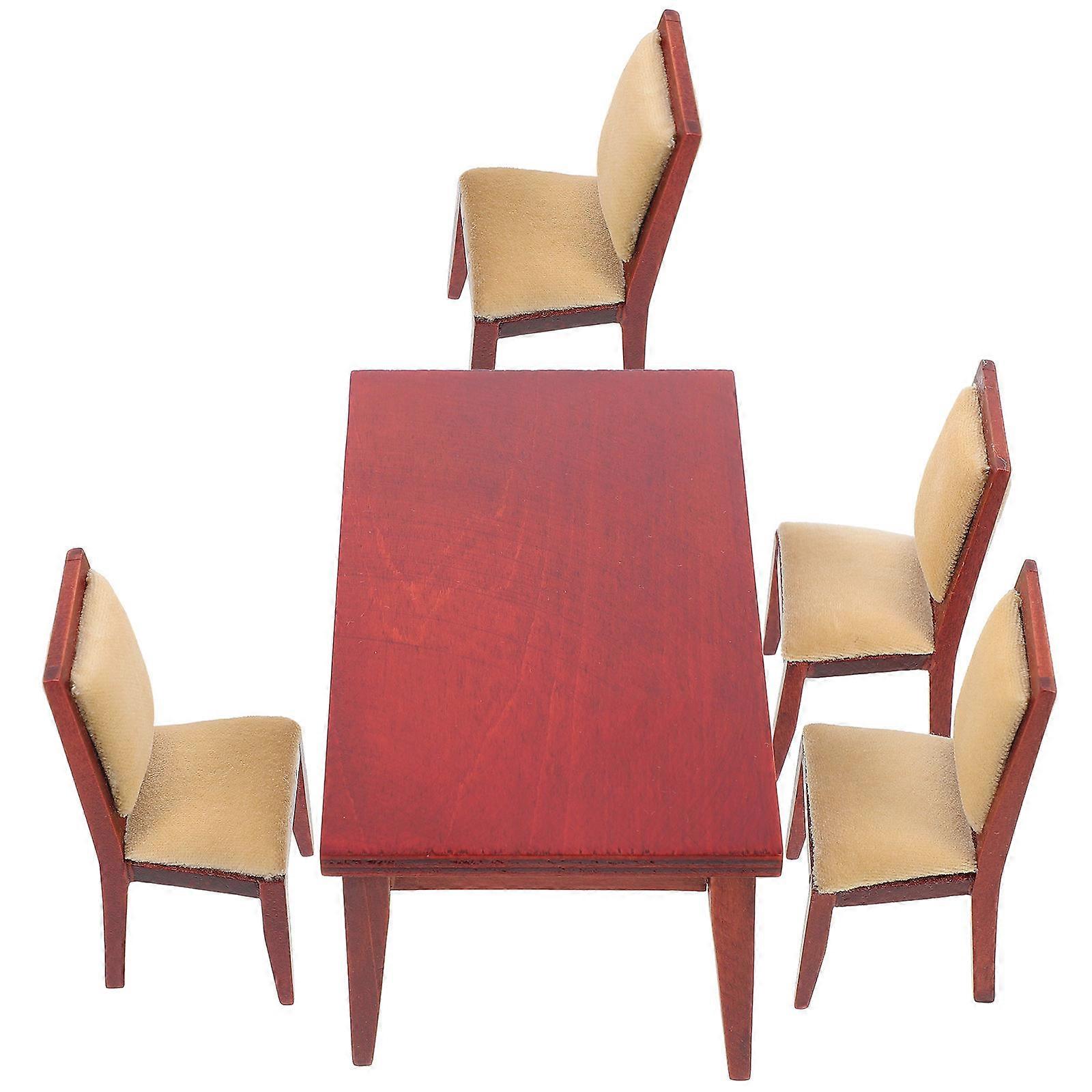 Furniture Model Miniature Dining Table Set For Doll House Decoration 14.70X8.50X6.70Cm Brown Wood Decorative 1 Set