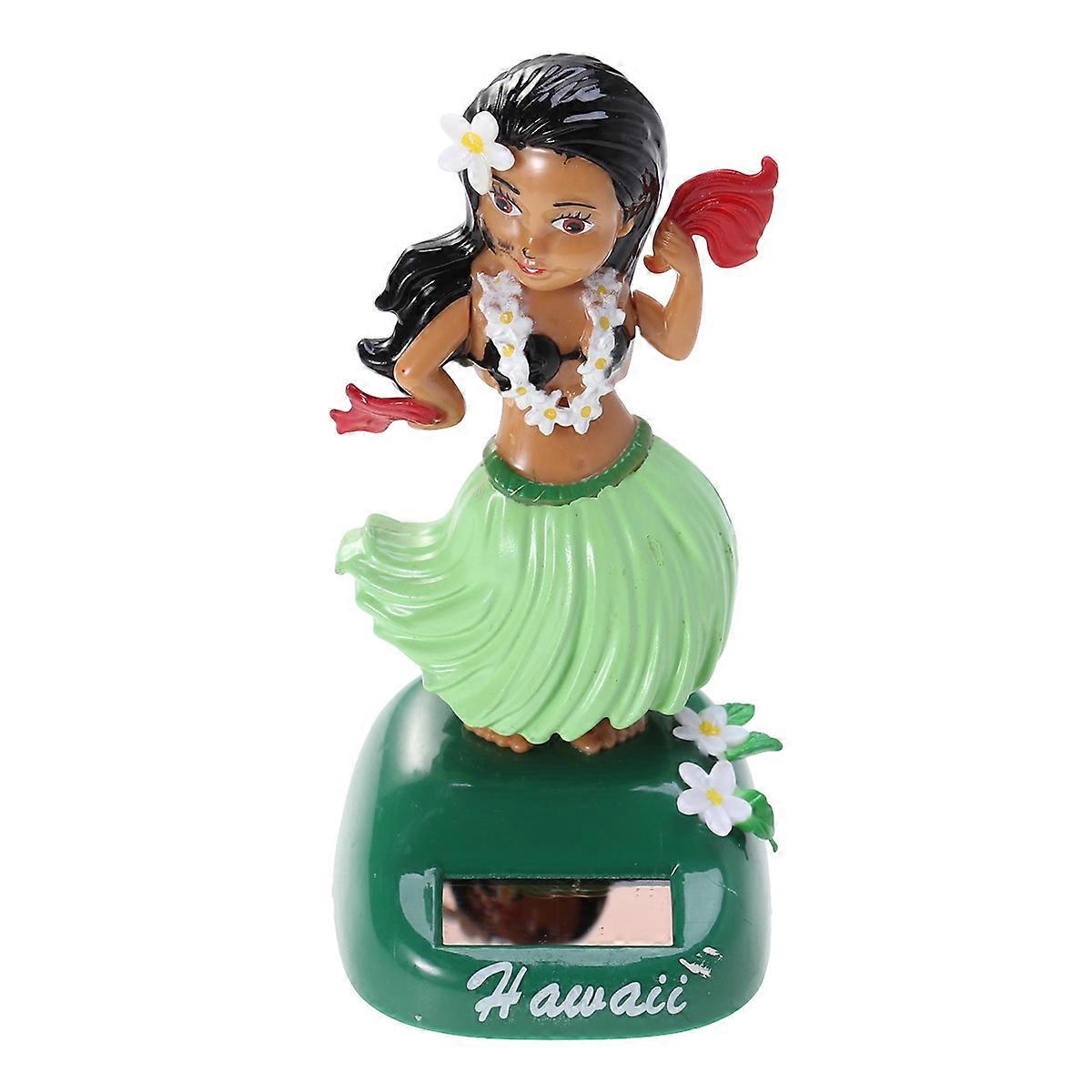 Hawaiian Girl Shaking Car Doll Ornament For Car And Home Decoration Light Green Color Solar Powered 1Set