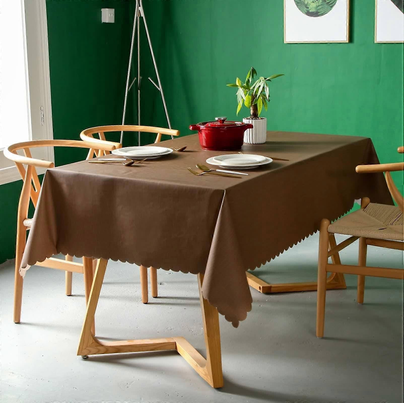 Rectangular tablecloth chocolate, 90x140cm solid color wavy edge PVC washable