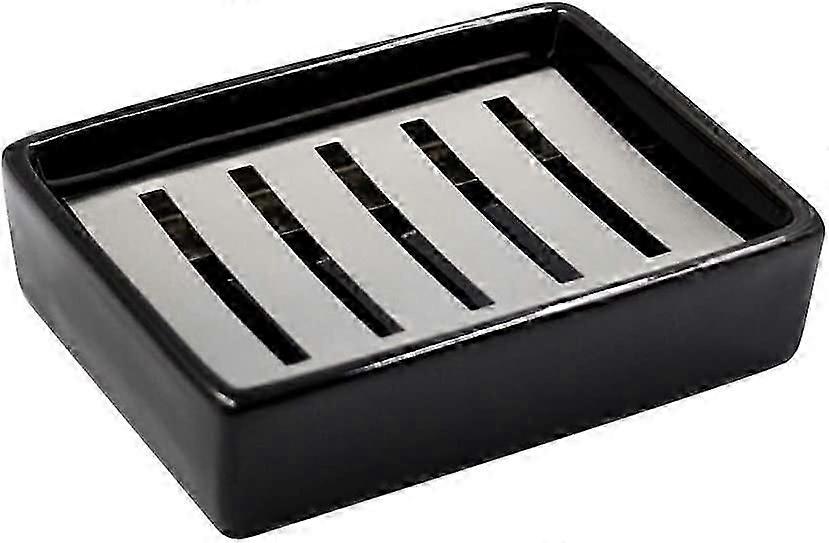 SUS304 صحن صابون سيراميك من الفولاذ المقاوم للصدأ ، قل لا للصابون الرقيق ، سهل التنظيف (أسود)