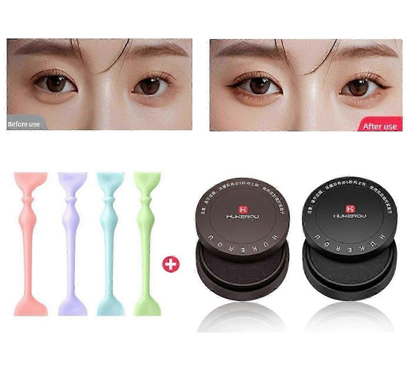Ensemble de tampons d’eye-liner, pochoirs d’eye-liner, outil de maquillage de pochoir pour les yeux facile à double tête réutilisable pour les débutants, tampon d’eye-liner ailé imperméable à l’eau (4set + blac