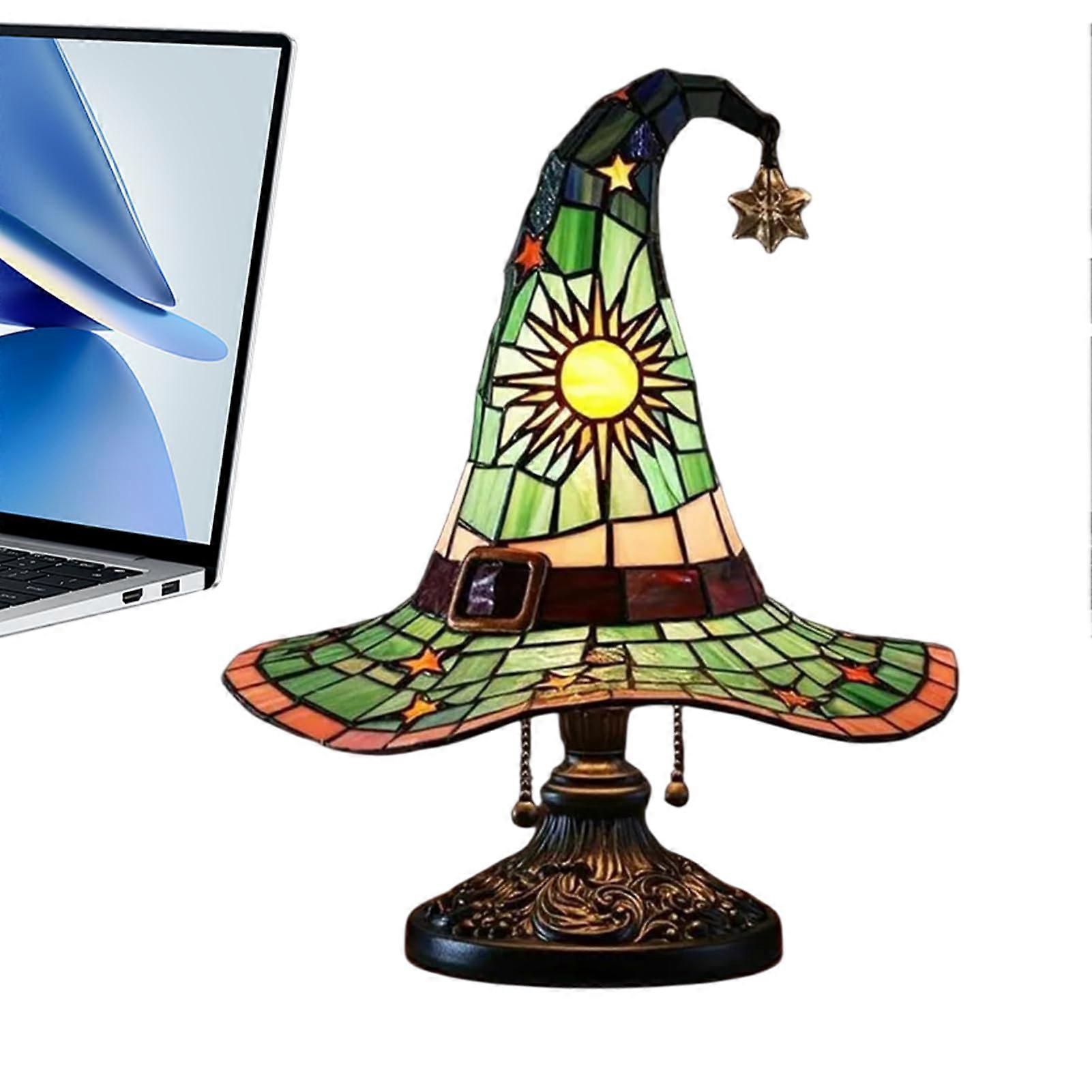 Wizard Hat Night Light, Handmade Resin Gothic Wizard Hat Shape Table Lamp Green