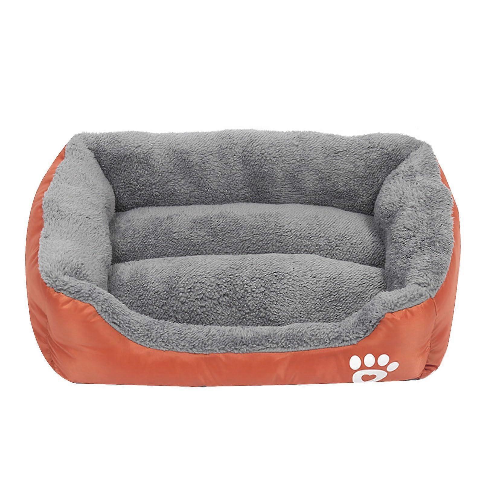 Pet Bed With Plush Cushion Soft Dog Sofa Orange Puppy Nest Fluffy Cushion