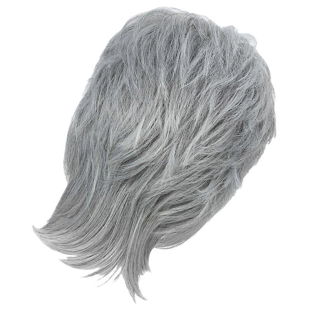 Fashion Short Straight Silver Wig Made of Artificial Fiber for Decoration Comfortable and Breathable