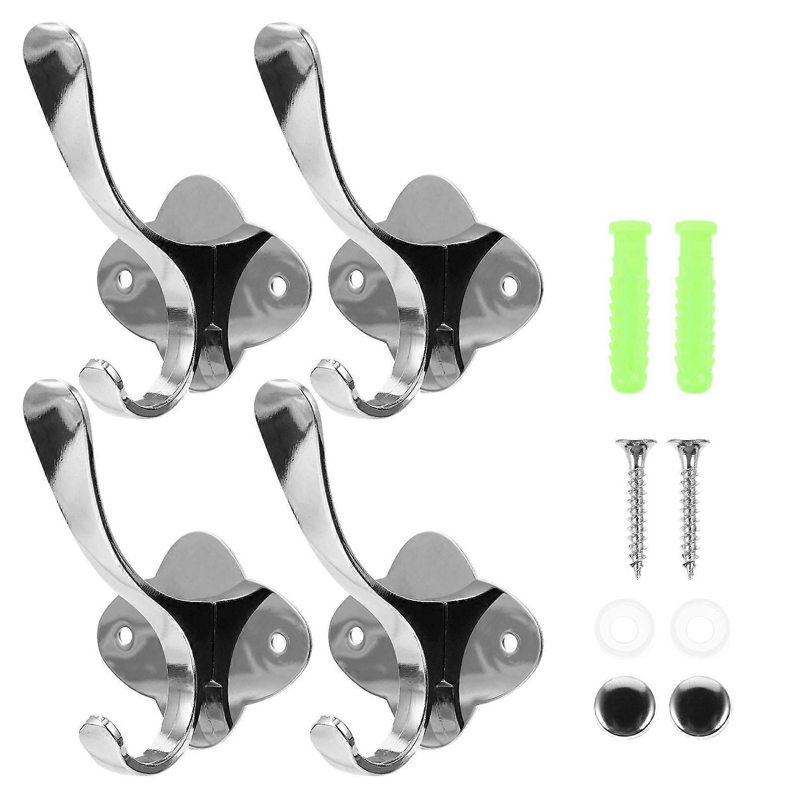 Stainless Steel Coat Hanger Hooks Portable Wall Mounted Towel Hooks for Kitchen, Bathroom, Robes, Hats, and More 4PCS Set