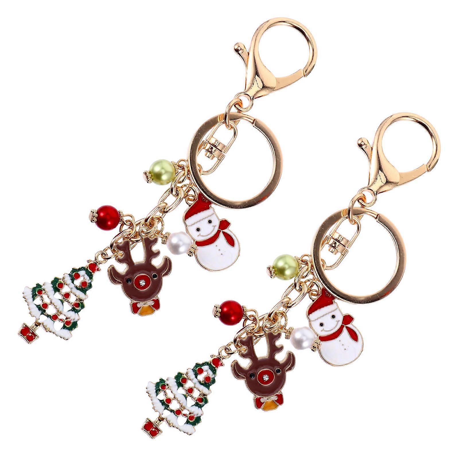 Christmas Style Adorable Christmas Elk Snowman Keychains Bag Accessories Assorted Color Organize Keys 2Pcs