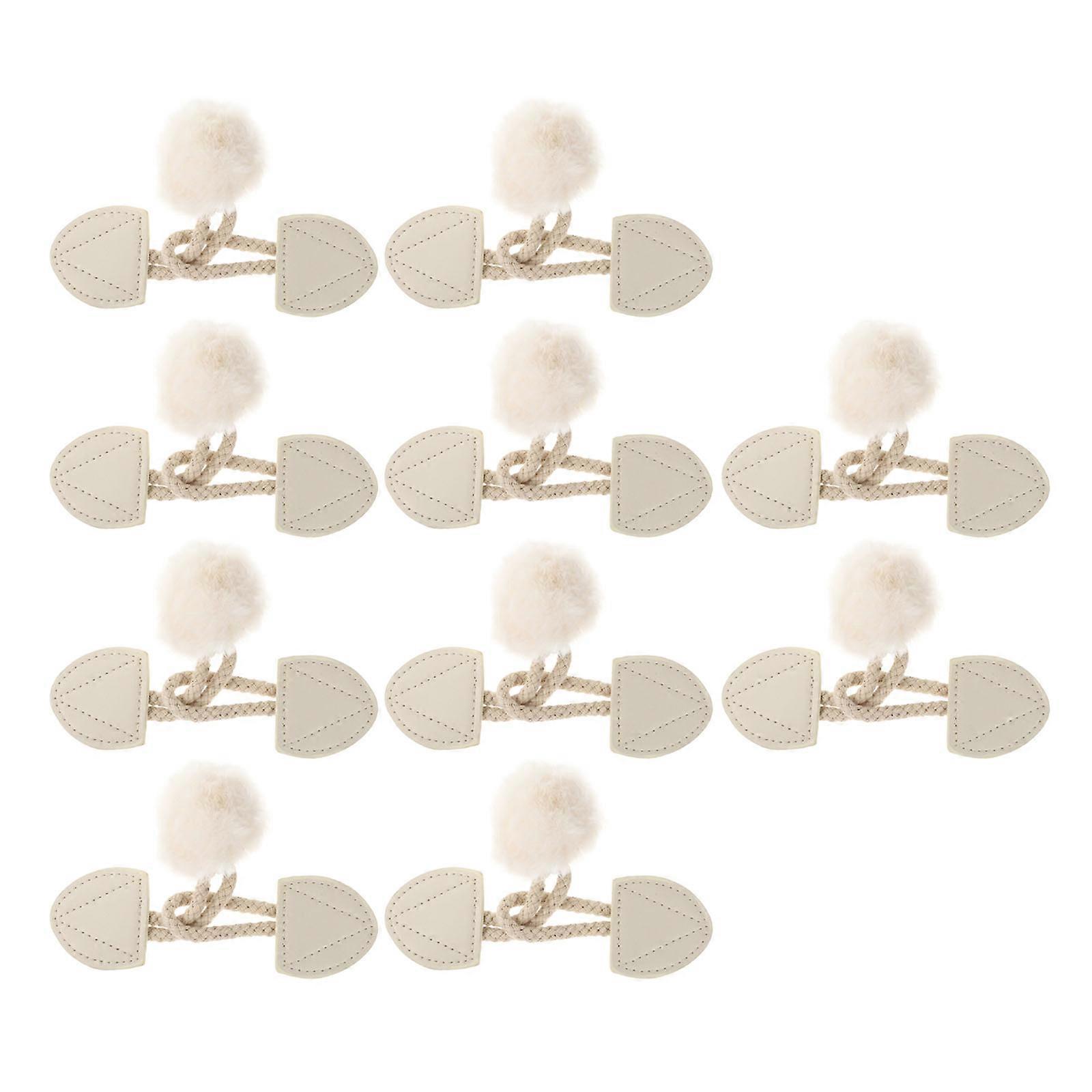 Coat Toggle Buttons For Clothing Accessories In Beige PU 毛绒 Material With Decoration Embellishment For 10Pairs
