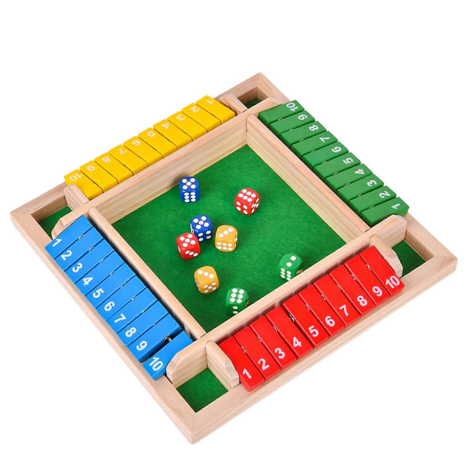 Shut The Box 4-Player Classic Folding Wooden Board Game Colourful Dice Game For Four Players
