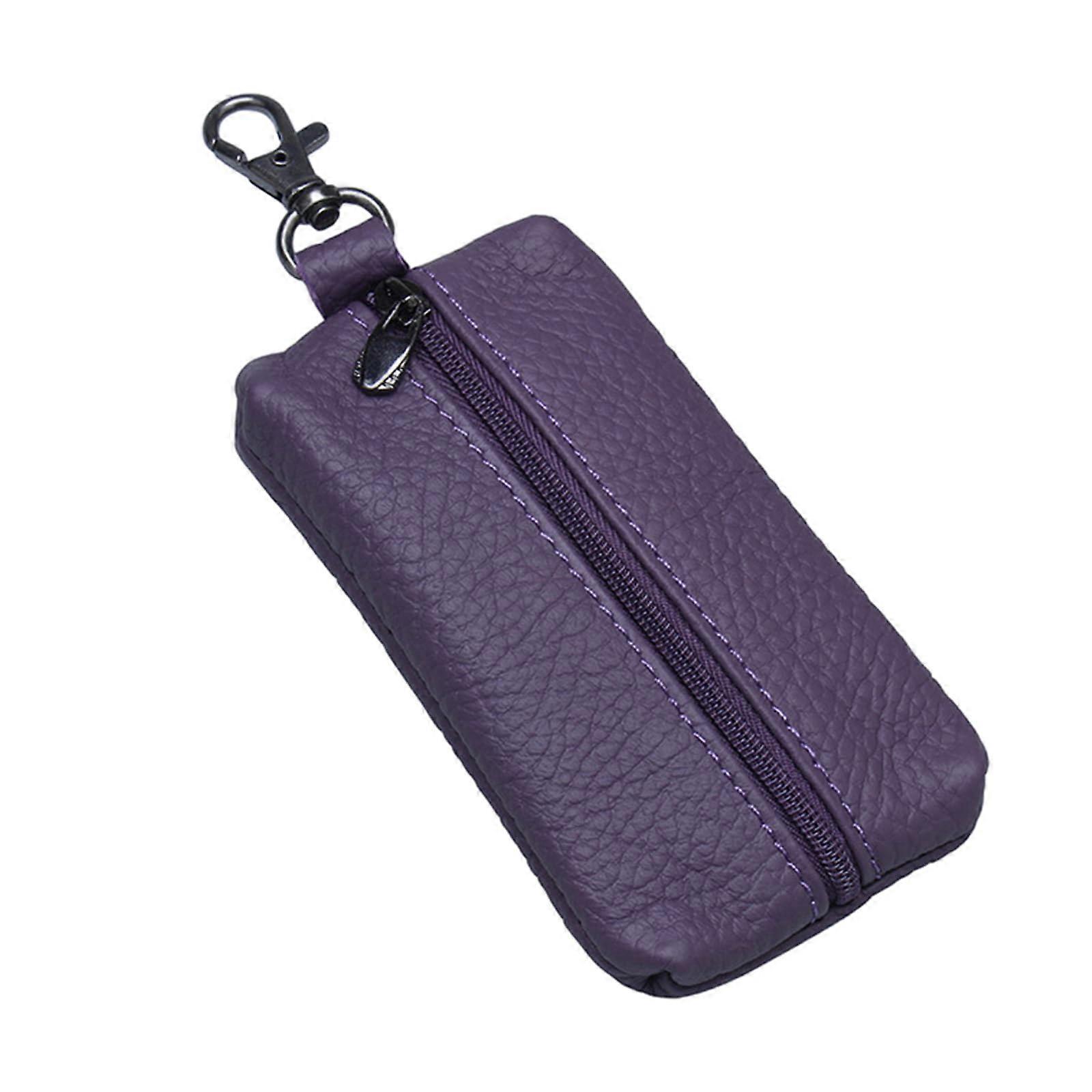 Compact Car Key Holder Case for Men and Women, PU Leather, Small Wallet, Zippered Keychain Organizer, Key Pouch