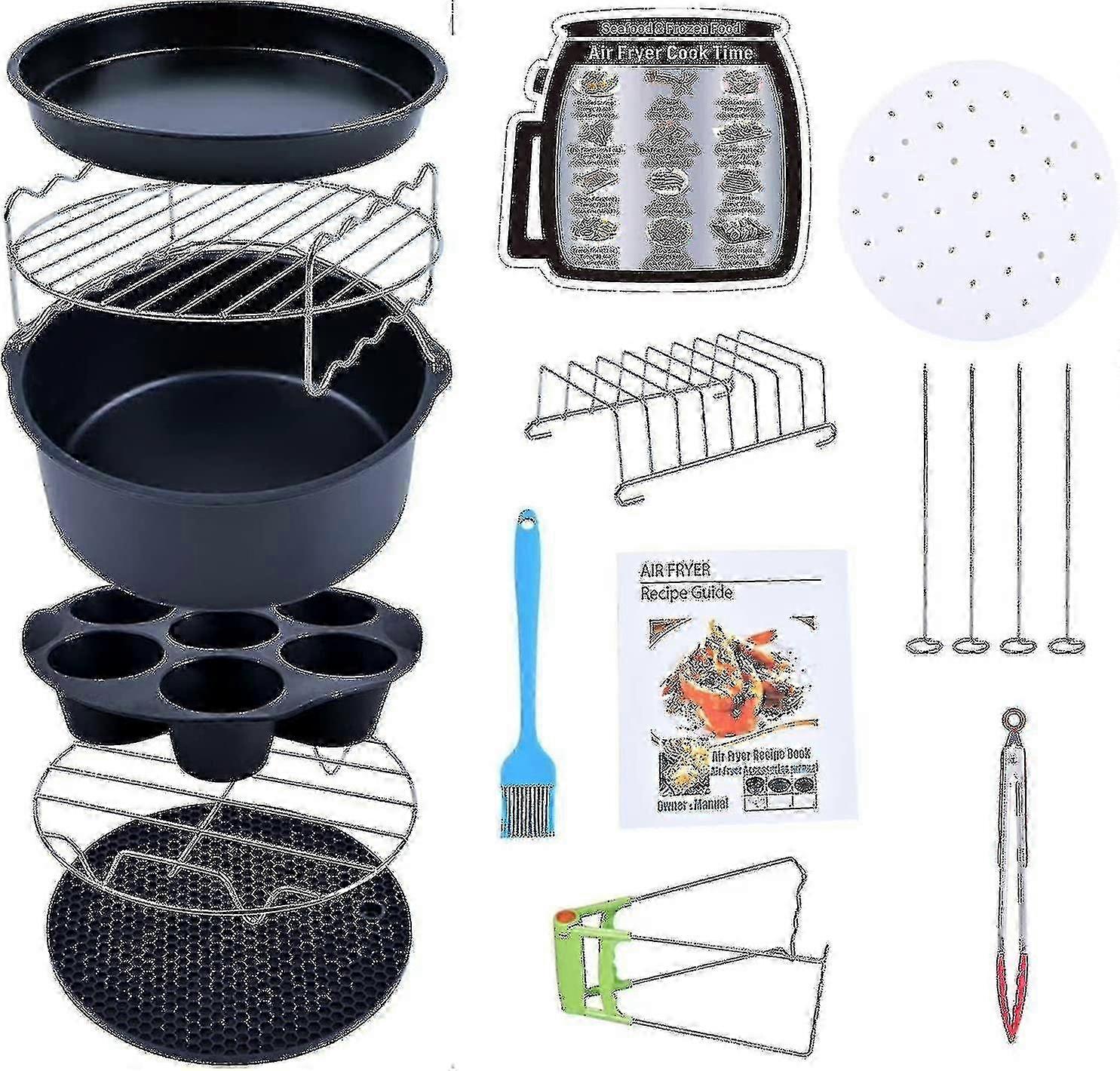 15 Piece Air Fryer Accessories Kit 8 Inch Nonstick with 20 Recipes Fit for 4.2 to 6.8 QT