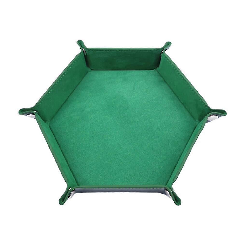 Foldable Storage Box Large Capacity PU Square Tray for Dice Table Games Coin Box Green 17.5x17.5 cm