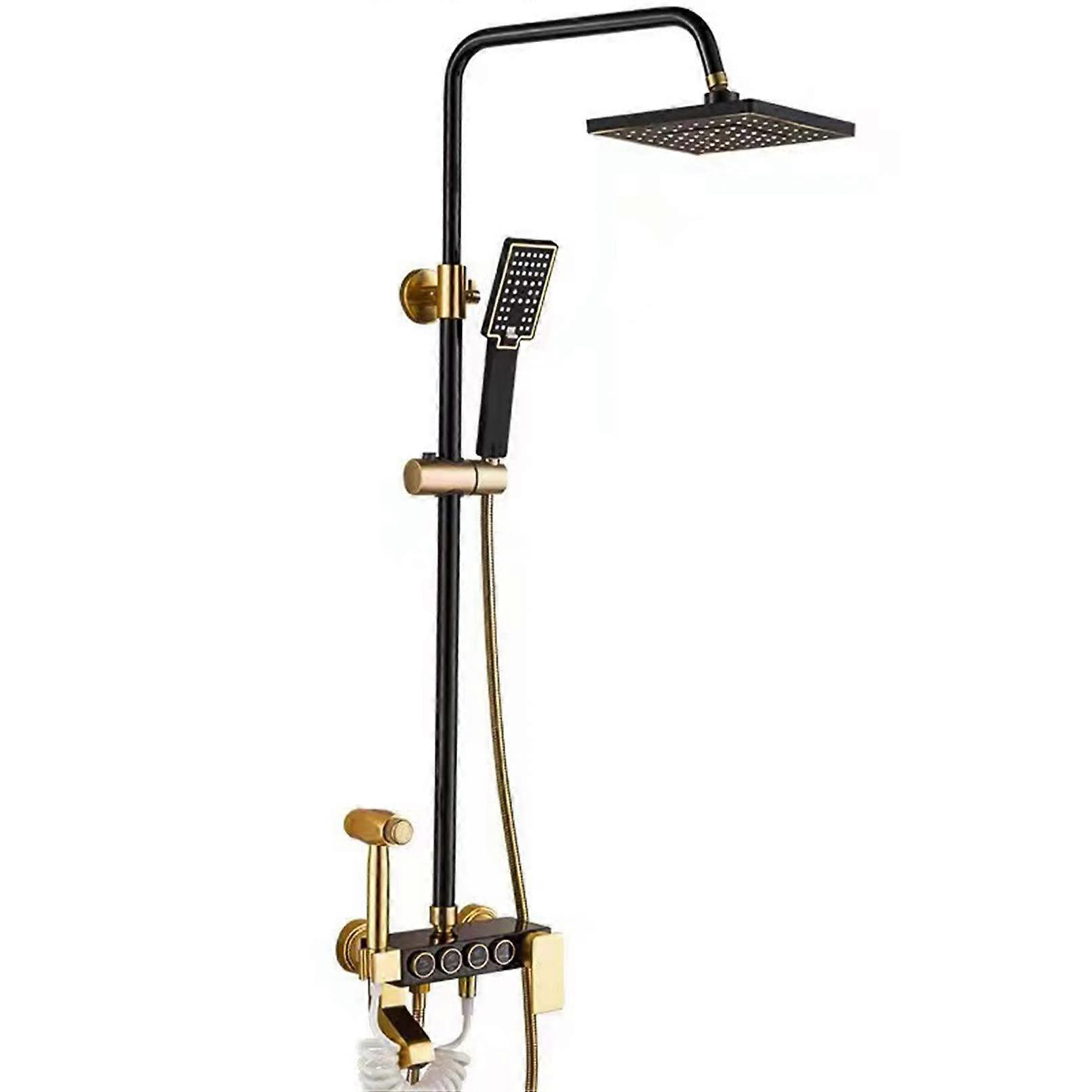 High-Pressure Rain Shower Head And Handheld Shower Combo With 4-Function Button, Height-Adjustable Arm